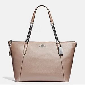 Coach Metallic Rose Gold Leather Tote with Chain Straps